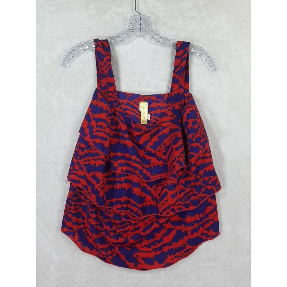 Bee Stitched Red Purple Tiered Ruffle Tank Top Abstract Animal Print Small